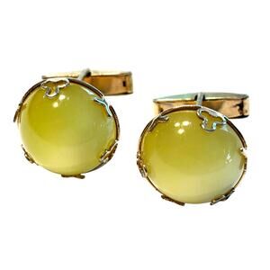 Vintage mid century gold cufflinks yellow Lucite lemon drop moonglow bead center